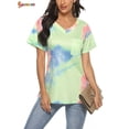 thumbnail image 2 of Spencer Womens Tie-Dye Printed Gradient Pocket Front T-Shirts V Neck Short Sleeve Casual Tunic Blouse Tops (XXL, Light Green), 2 of 6