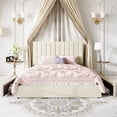thumbnail image 3 of Amolife Queen Bed Frame, Platform Bed with Adjustable Velvet-Wrapped Headboard and 4 Storage Drawers, No Box Spring Required, Cream White, 3 of 14