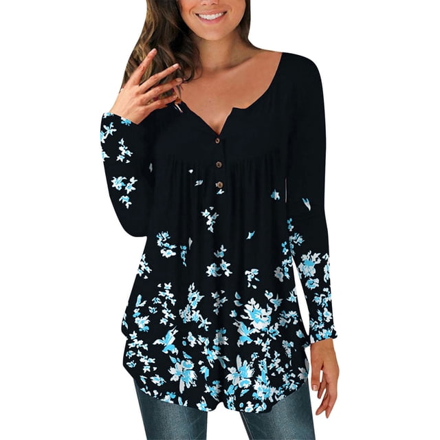 Hauts Décontractés à Manches Longues pour Femmes, Imprimé Floral, Tunique à Boutons devant, Chemises, Blouse