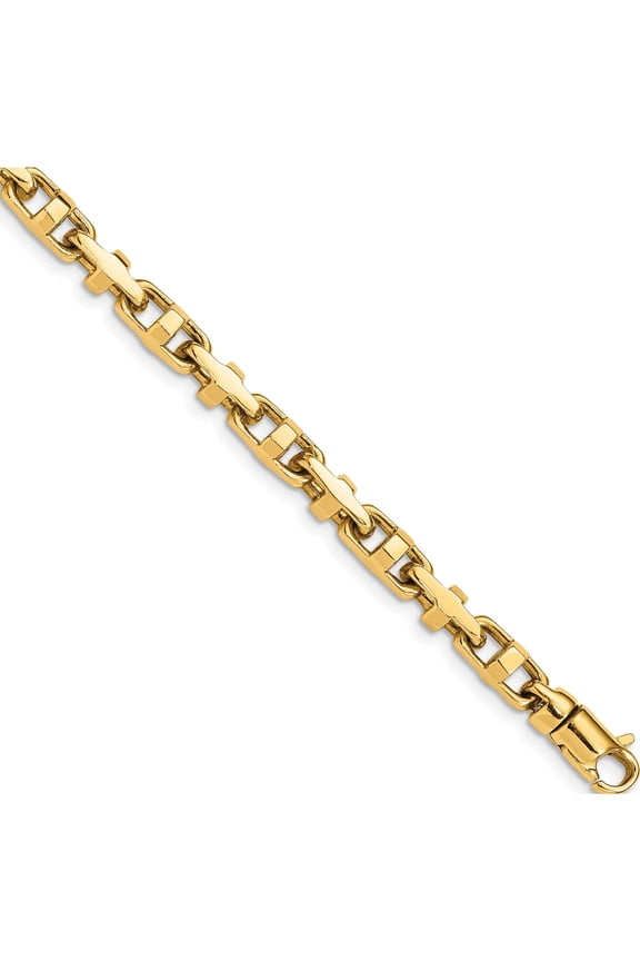 14K Yellow Gold 5mm Hand-Polished Fancy Link Bracelet (8.75 X 5) Made In Peru lk452-8.75