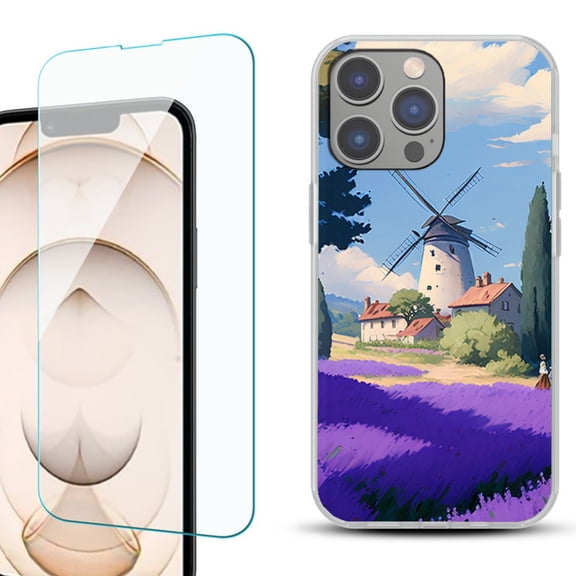 OneToughShield ® for iphone 13 Pro Shockproof Phone Case, with Tempered Glass Screen Protector - Lavender Field