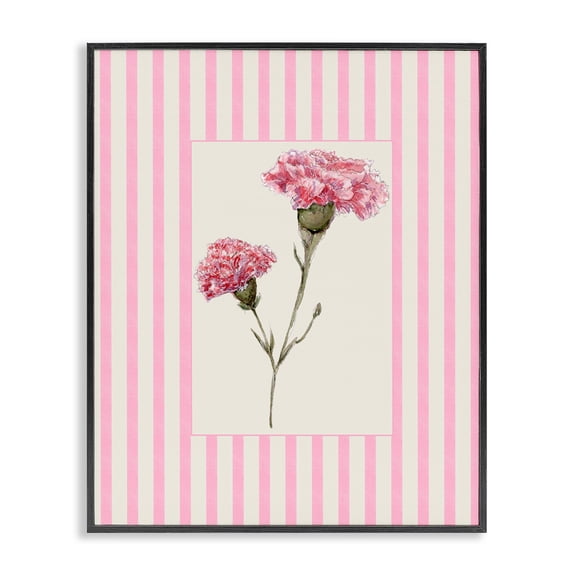 Stupell Industries French Country Pink Stripe Carnation Black Framed Giclee Art, 11 x 14, by Lisa Wehmeyer