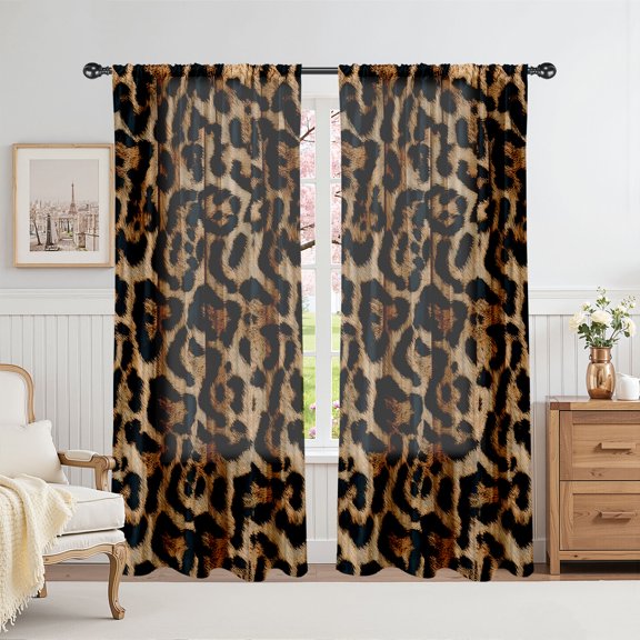 Cheetah Print Curtains 52WX84H Rod Pocket Leopard Not Blakout Curtains for Bedroom Living Room Wild Animals Print Drapes 2 Panels