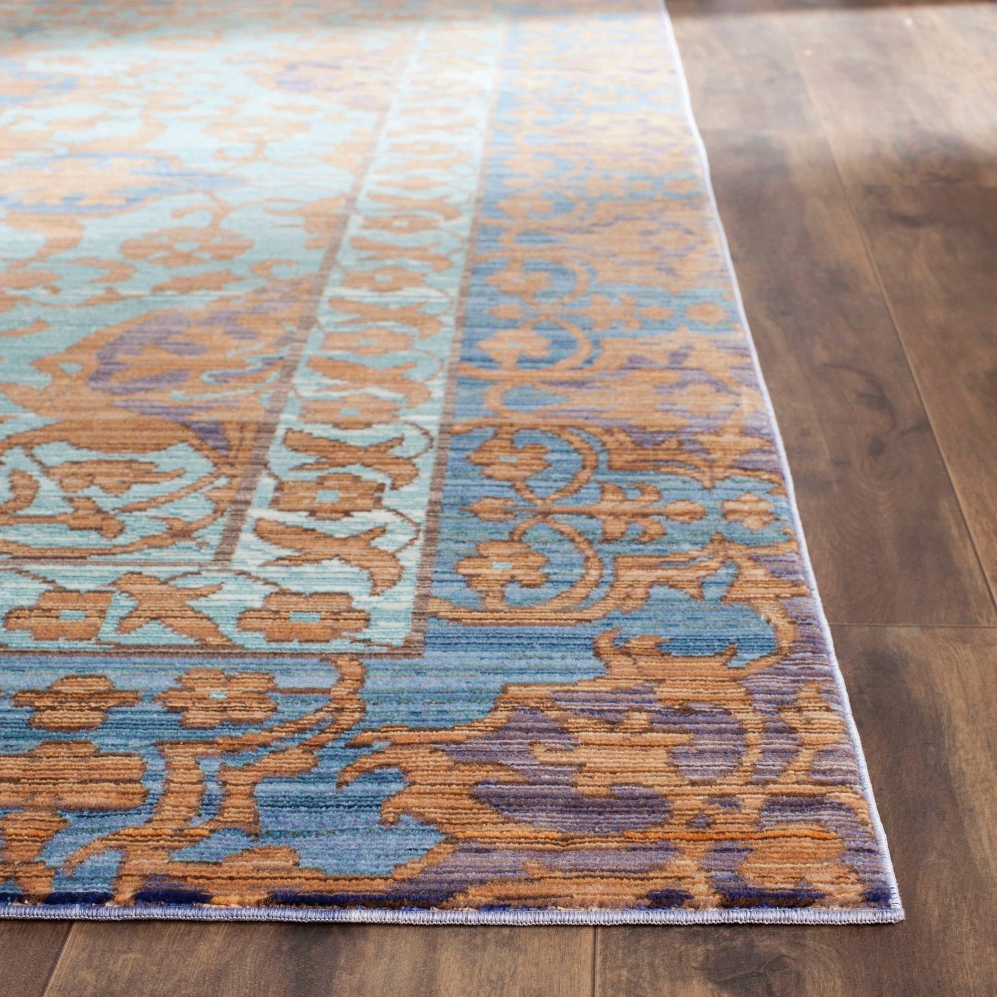 SAFAVIEH Valencia Jerrald Traditional Polyester Area Rug, Blue/Gold, 4' x 6'