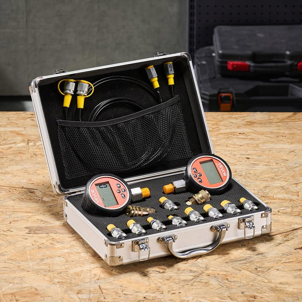Digital Hydraulic Pressure Test Kit 10000 Psi Gauge Tester with 2 Digital Gauges 9 Couplings 2 Quick Couplers 2 Hoses for Excavator Machinery