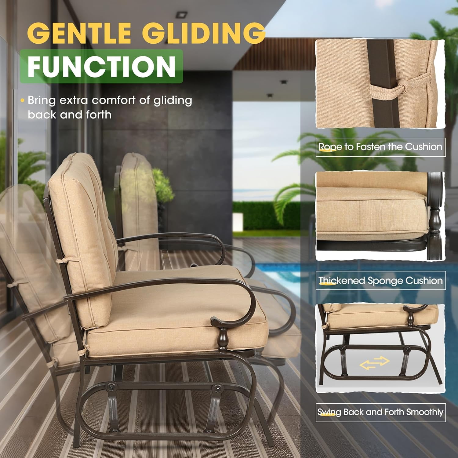 SUNCROWN 5-Piece Patio Furniture Set Outdoor Metal Conversation Set, Brown