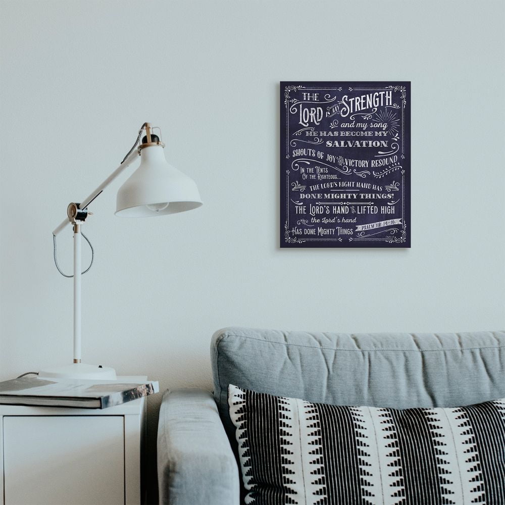 Stupell Industries Lord is My Strength Faith Based Psalm Text Blue White Designed by Mollie B.