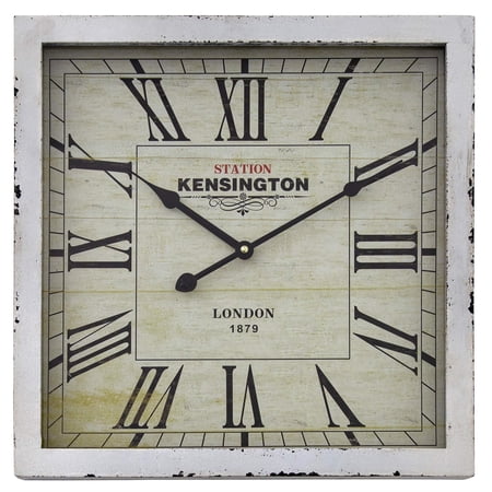 Yosemite Square Skip Movement Wood Wall Clock with Distressed Off White Frame