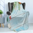 thumbnail image 4 of Seashells Soft Flannel Fleece Blanket, Star Fish Seashell Tropic Plants Leaves Seaweed Nautical Boat Marine, Cozy Plush for Indoor and Outdoor Use, 60" x 80", Pale Blue Green Amber, by Ambesonne, 4 of 5