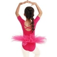 thumbnail image 3 of Aislor Kids Girls Short Sleeve Cirss Cross Round Neck Ballerina Tutu Leotard Dress Dancewear 2-12 Rose 5-6, 3 of 7