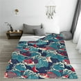 thumbnail image 5 of Honeii Fish In The Wave Print Fleece Blanket - Throw Blanket for Bed, Sofa, Couch, Camping, and Travel , Microplush Ultra Soft Warm Blanket-50"x40", 5 of 7