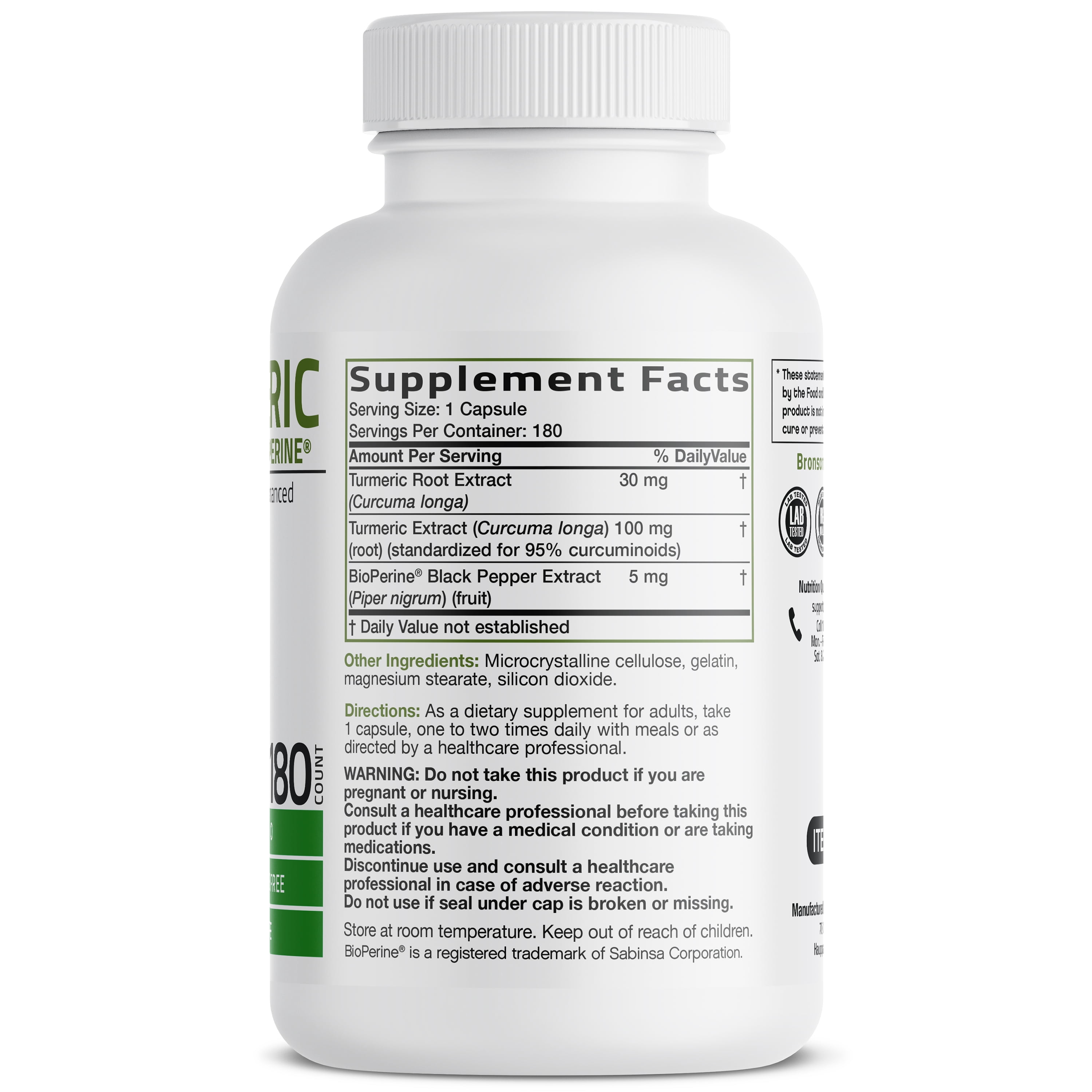 Bronson Turmeric Curcumin + BioPerine High Potency Joint Support Non-GMO, Gluten Free Soy Free + Black Pepper, 180 Capsules