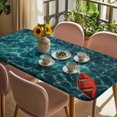 thumbnail image 3 of Teal Green Ocean Waves Table Cloths for 5 Foot Rectangle Tables, Red Boat Coastal Patio Waterproof Elastic Fitted Tablecloths, Washable Rectangular Table Cover for Camping, 3 of 8
