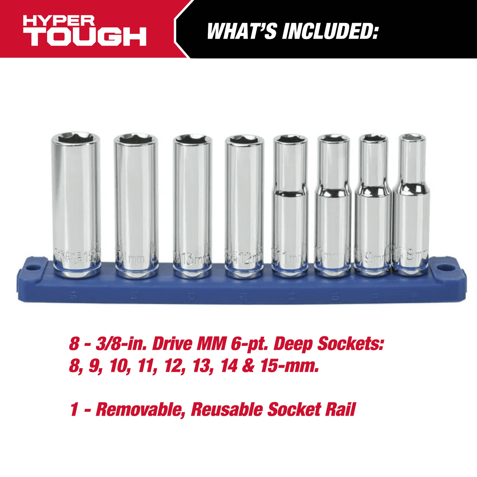 Hyper Tough 19 Piece 3/8 inch Drive Ratchet and Socket Set
