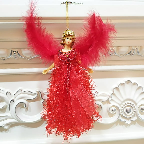 7.5In Christmas Tree Topper Fairy Angel Christmas Tree Pendant Fabric Angel Christmas Tree Topper for Christmas Decorations Tree Ornament/ Christmas Plush Angel Pendant Red