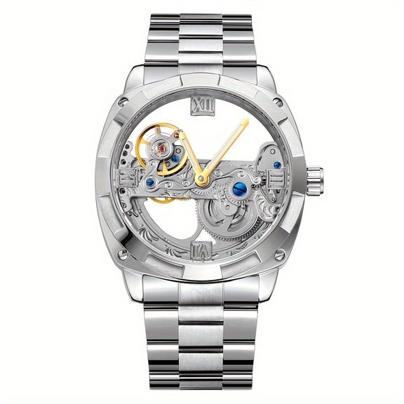 Luxury Transparent Mechanical Watch - Stainless Steel Sports Hollow Single Bridge Luminous Waterproof Fully Automatic Timepiece