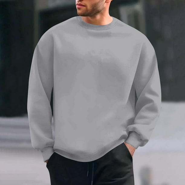 pstuiky manga larga para hombre, Sudadera básica de cuello redondo y manga larga informal de color liso para hombre. Camiseta/camiseta de cuello redondo y manga larga. tops de invierno para hombre m