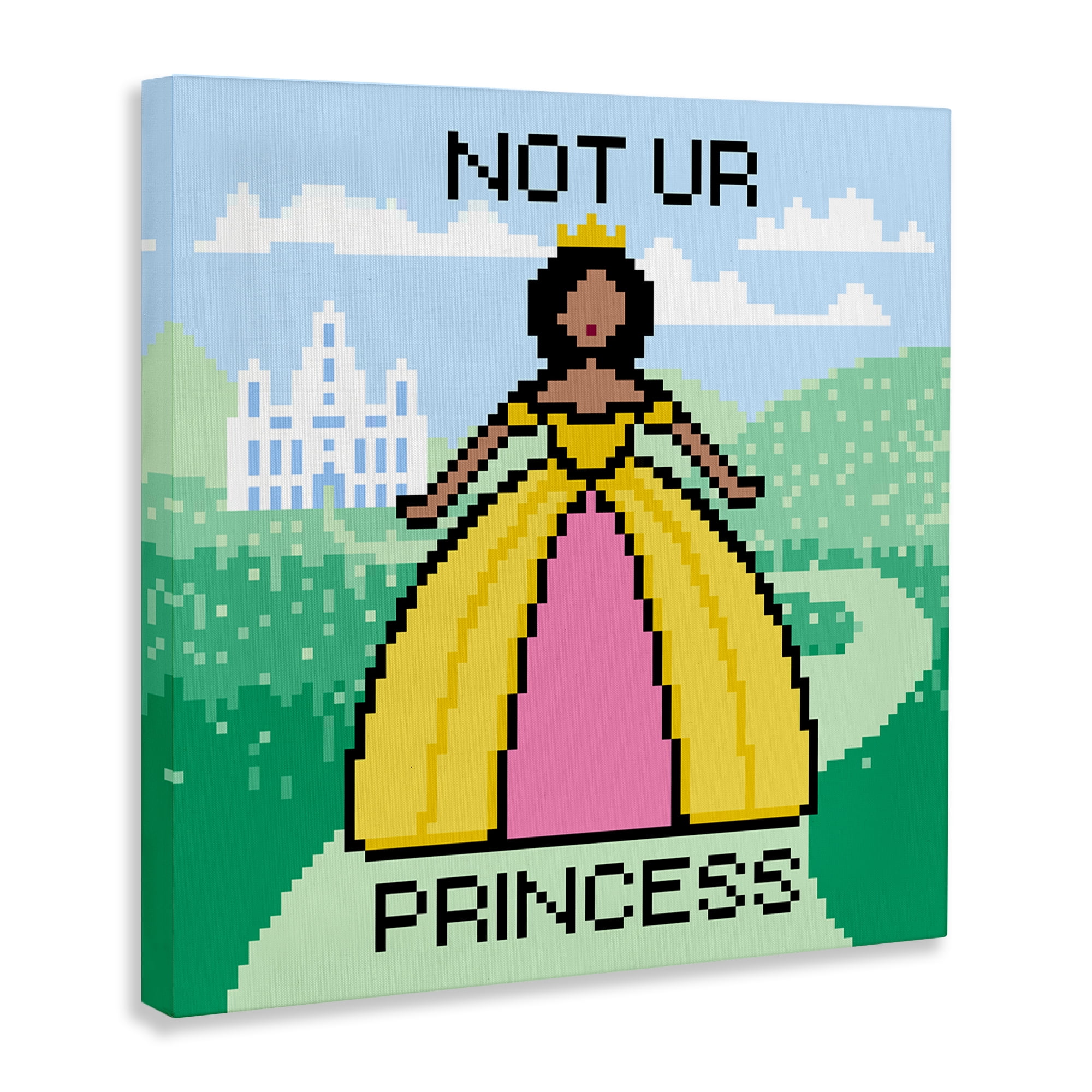 Stupell Industries Not Ur Princess Pixel Style People Painting Wrapped Canvas Art Print Wall Art, 24 x 24