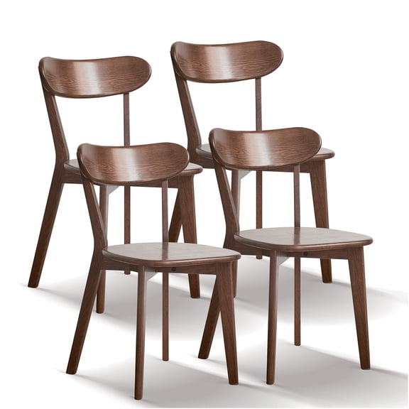 JERFIT Solid Wood Dining Chairs Set of 4, Walnut Oak Kitchen Chairs with Comfortable Backrest, Farmhouse Style Dining Room Furniture