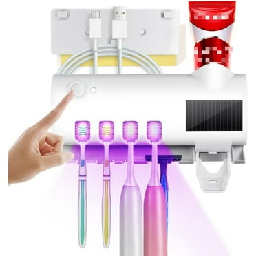 Toothbrush Sanitizer,Bathroom Toothbrush Holder Wall Mounted UV Toothbrush Sanitizer with 4 Slots and 1 Automatic Toothpaste Dispenser for Baby Ladies Family