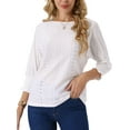thumbnail image 1 of INSPIRAR CHIC Blusas de Mujer con Manga Murciélago de 3/4 de Manga Verano Casual Blusa de Ojal Cuello Redondo Túnica Camisetas L Blanca, 1 of 6
