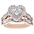 thumbnail image 2 of 14k Rose Gold Diamond Halo Heart Engagement Ring + Wedding Band Bridal Set 1 CT., 2 of 5