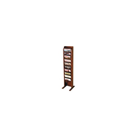 Oak Wood Finish Magazine Rack - Ten-Pocket Magazine Rack w Integrated Floor Stand (Medium Oak)