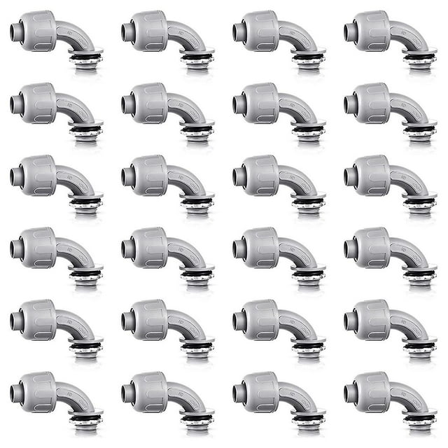 Liquid Tight Connector 1/2 Inch Flexible Non-metallic Electrical Conduit Connector Fitting 90 Degree (24 Pieces)