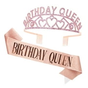 SKYSONIC Glitter Sash and Rhinestone Tiara Set - Birthday Party Decorations and Favors ()