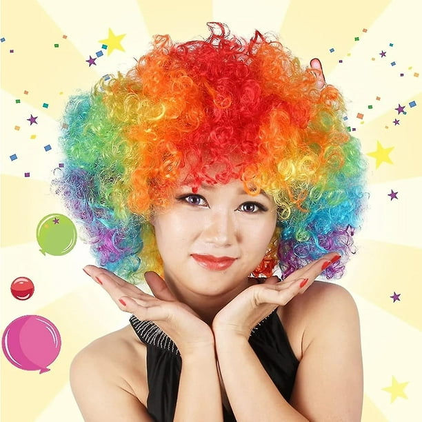 BSBUY Peluca De Payaso Colorida – Rizada Y Esponjosa, Seda De Alta Temperatura – Ideal Para Disfraces De Circo, Fiestas De Los 70/80, Cosplay Y Carnaval – Unisex