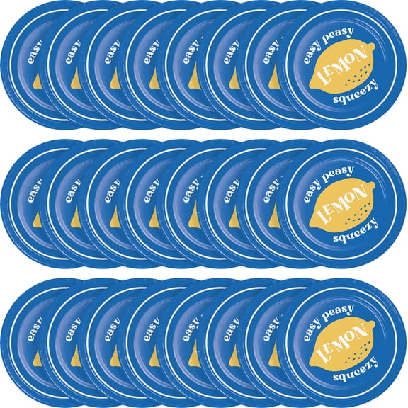 Way to Celebrate Summer Vibes Blue and Yellow Lemon Paper Plates, 7", 24 Count