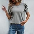 thumbnail image 5 of Sevevn Women's Loose Casual Solid Color Round Neck Short Sleeved Top Women Beach Fashion Gray L, 5 of 7