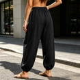 thumbnail image 5 of CheerKidz Harem Lantern Pants, High Waist Wide Leg, Drawstring Elastic Waist Pockets, Cuffed Cropped Joggers for Summer (Black, 2XL)., 5 of 7