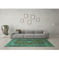 thumbnail image 3 of Ahgly Company Machine Washable Indoor Square Medallion Turquoise Blue Traditional Area Rugs, 3' Square, 3 of 4