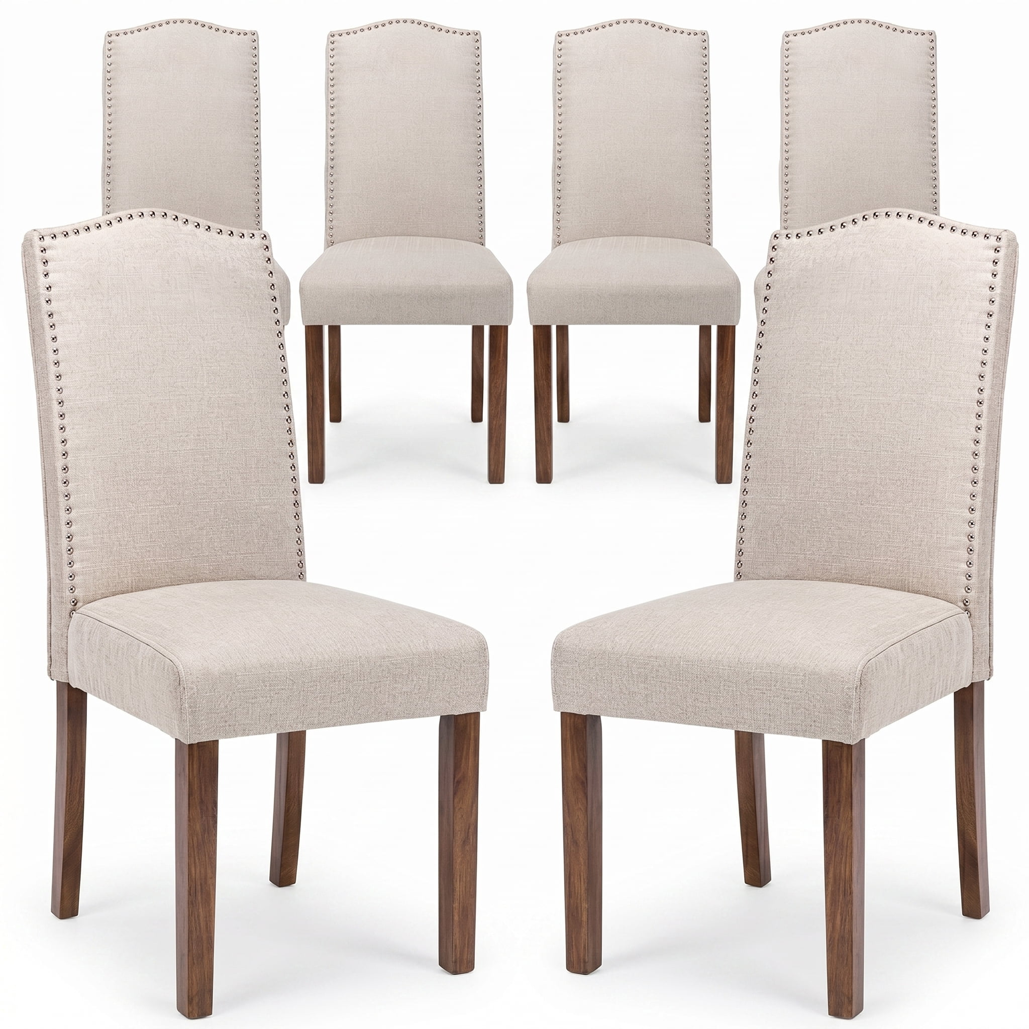 Snugway Dining Chair Beige Upholstered Parson Chair with Nailhead Trim, Set of 6