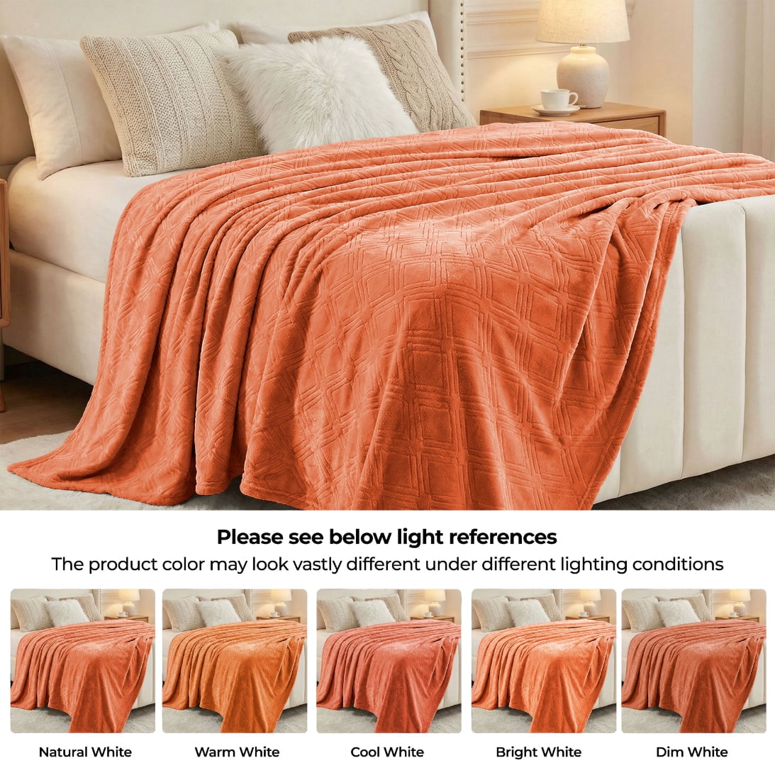 Superior Alaska Diamond Fleece Blanket 90" x 106", Lightweight Soft Bed Blankets, King Size, Rust