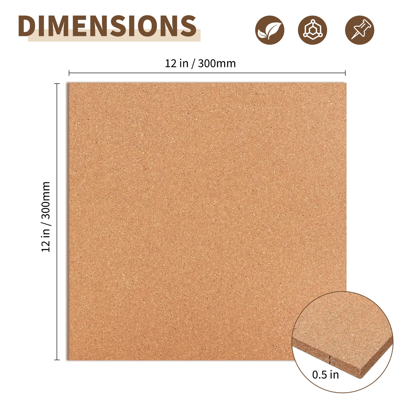 LERENSHA 8 Pack Cork Board Tiles 12 x 12 x 0.5 Inch, Self Adhesive Cork Boards Square, Bulletin Board Wall Tiles with Push Pins for Office, Home, DIY Wall Decor
