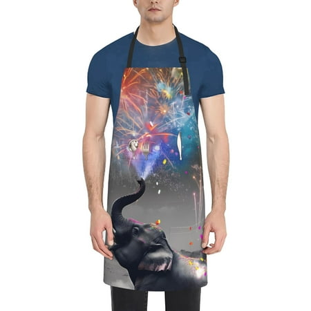 

Picia Elephant Fireworks Celebration Waterproof Apron for Unisex Adult - Adjustable Bib Apron with Pockets Ideal for Cooking Gardening Painting and Household Chores