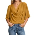 thumbnail image 3 of Plus Size Women's Loose Fit V Neck Pleated Collar Chiffon Casual Top Shirt Blouse Soft Lightweight Work Office Outfits | CSEONE,Yellow 2XL, 3 of 9