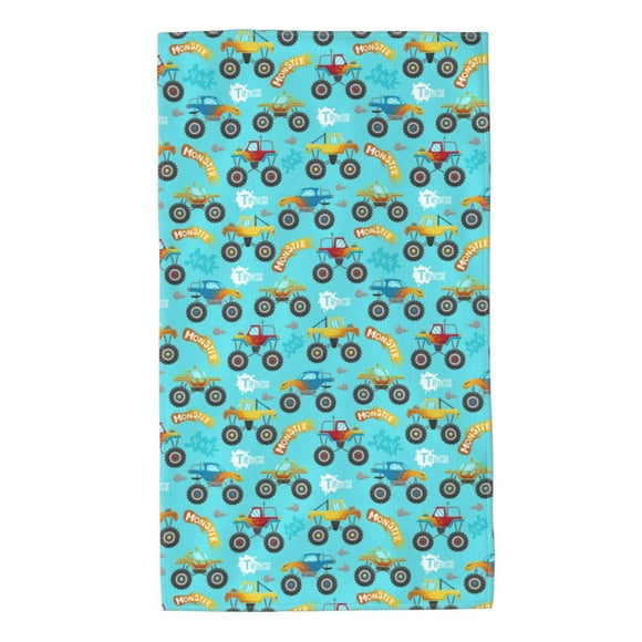 Fotbe Cartoon Monster Truck Toalla Premium con Patrón, Toalla de Microfibra de Secado Rápido, Ligera y Altamente Absorbente (27.5x16in), Ideal para Uso Diario