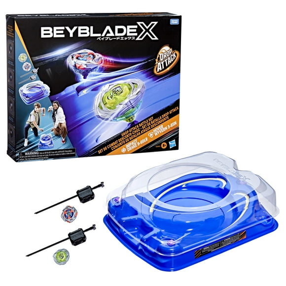 Beyblade X Drop Attack Ensemble de Bataille avec Beystadium Arena, 2 Tops Takara Tomy & Lanceurs, Impact Drake 9-60LR & Hover Wyvern 3-85N, Jouets de Combat, 8 Ans et Plus