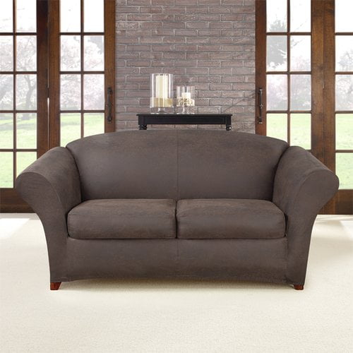 Sure Fit Designer Suede 2 Cushion Loveseat Slipcover in Gray