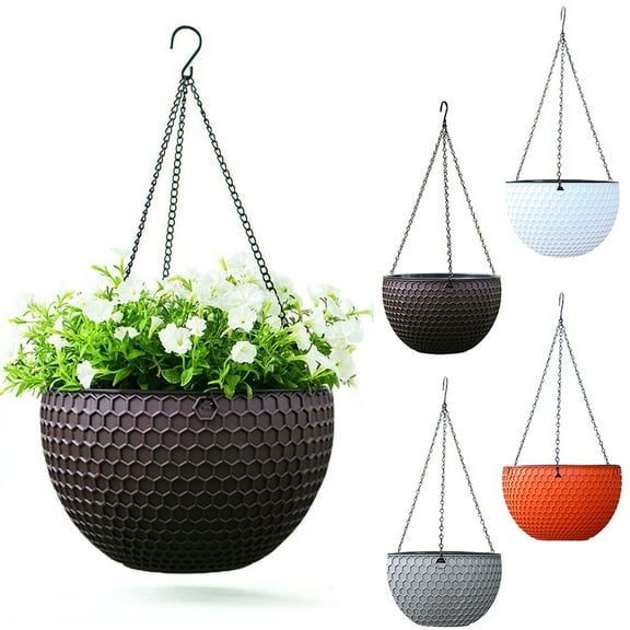 AUQ Tech Resin Round Hanging Planter Baskets for Indoor and Outdoor Plants Flowers Perfect for Garden Porches and Patio Decor