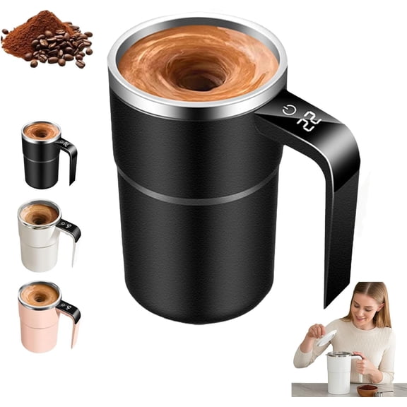 Rechargeable Automatic Magnetic Stirring Coffee Mug, Self Stirring Mug for Coffee Tea with Temperature Display, Portable Spill Resistant Magnetic Mixer Cup