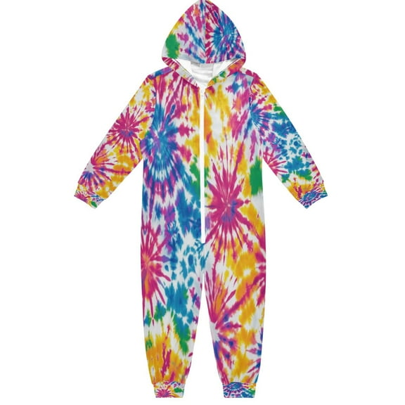 Soft Big Kids Onesie Pajamas Cozy Loose-Fit Jumpsuits for kids with Pockets for Christmas Lounge & Play Tie-dye Pattern