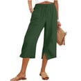 thumbnail image 2 of Kinrui Womens Capris Pants Casual Wide Leg Side Split Beach Crop Pants Summer Drawstring Elastic Waist Trousers Army Green 2XL, 2 of 8