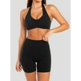 thumbnail image 4 of Workout Sets for Women 2 Piece Wrinkles Halter Sports Bras High Waist Biker Shorts Exercise Gym Yoga Outfit Black L, 4 of 8