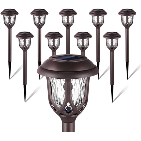 10 pack solar lights outdoor decorative, solar pathway lights outdoor, solar powered garden yard lights for walkway sidewalk driveway. (brown, cool white)