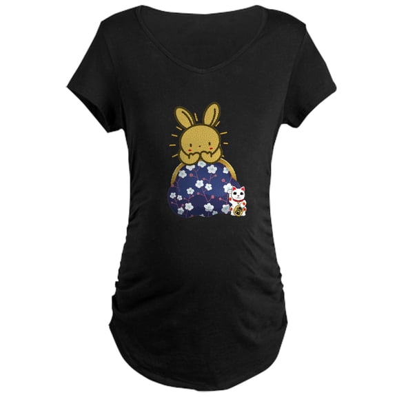 CafePress - Japanese Style Rabbit With Pur Maternity T Shirt - Maternity Dark T-Shirt