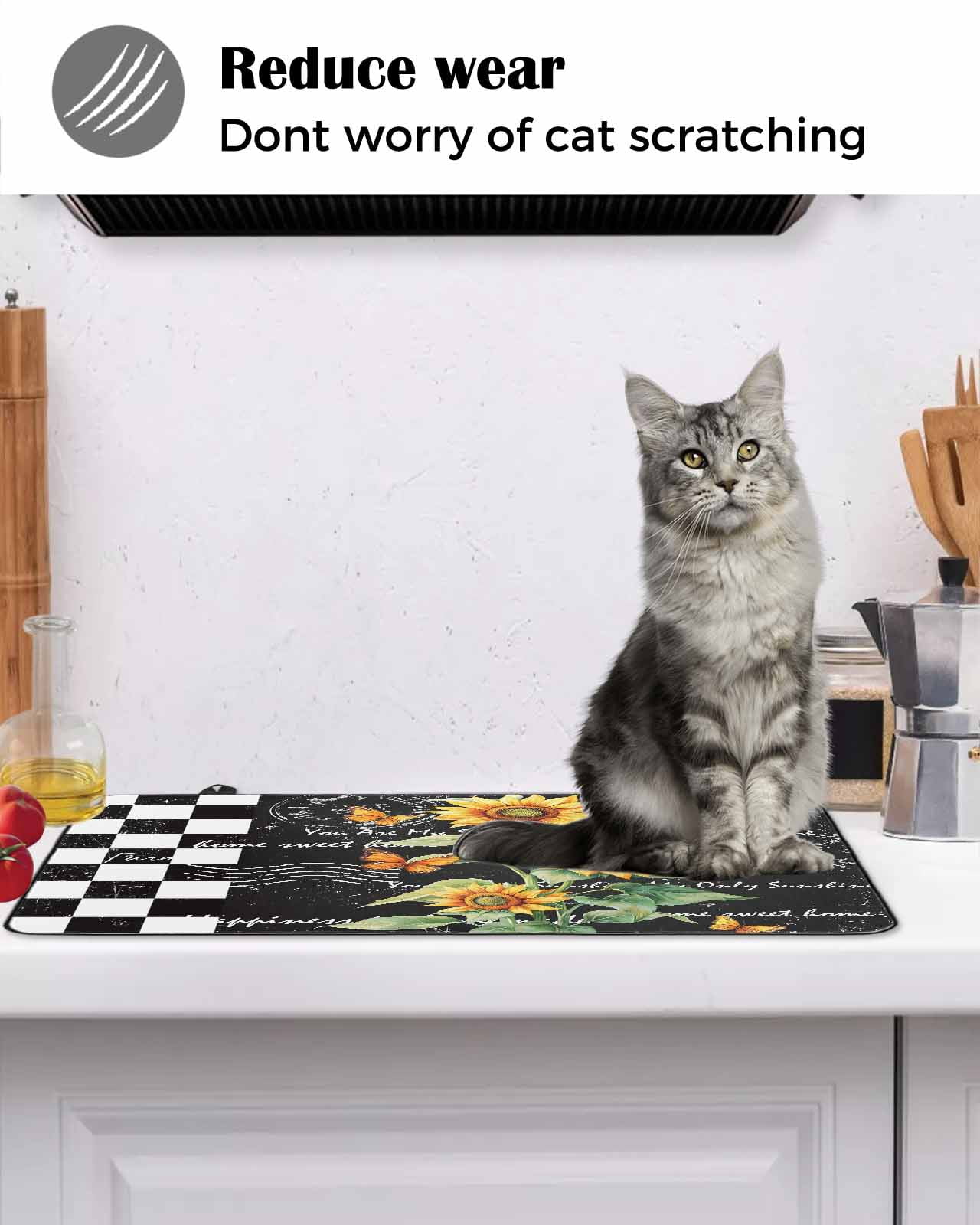 nqOlkjepod Large Induction Cooktop Protector Mat 24"x21", Sunflower Stove Top Covers for Electric Stove, Summer Botanical Bee Black Plaid Decorative Stove Burner Cover Mats, Glass Top Stove Cover